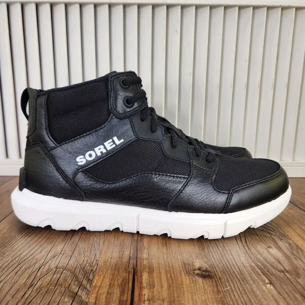Sorel Explorer Sneaker Mid WP Boots Mens Size 9 Black White Waterproof Insulated